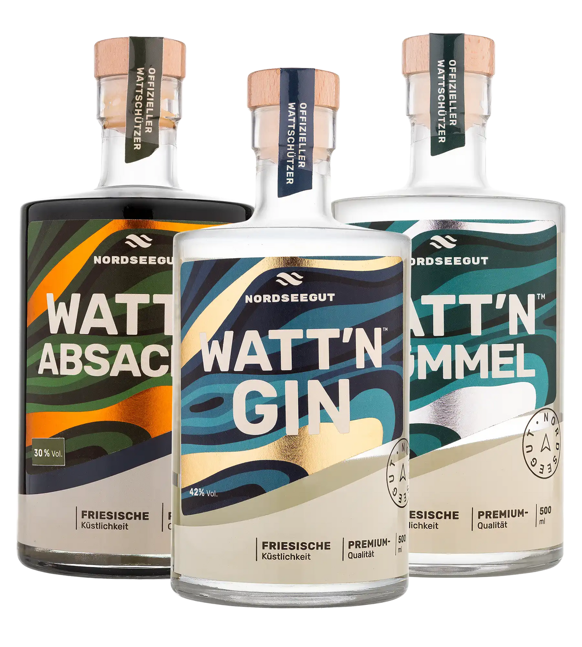 WATT’N TRIO – Gin, Kümmel & Absacker Set 3 × 0,5 l