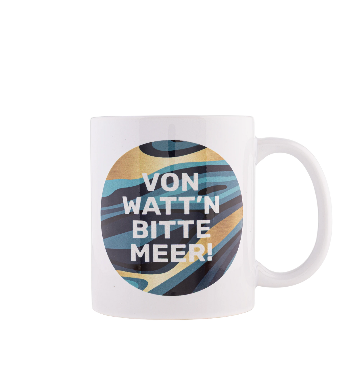 WATT’N BECHER – weißer Becher mit Aufdruck „Von WATT’N bitte Meer!“