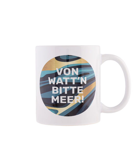 WATT’N BECHER – weißer Becher mit Aufdruck „Von WATT’N bitte Meer!“